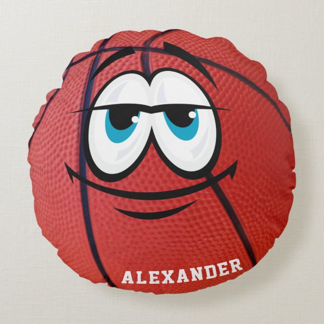 Funny Face Basketball Create your own player Name Round Cushion (Front)