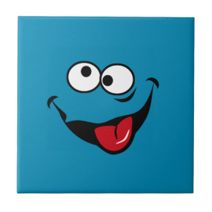 Funny face cartoon blue background tile