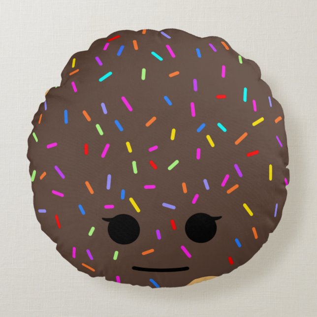Funny Face Chocolate Doughnut Round Throw Pillow  (Front)
