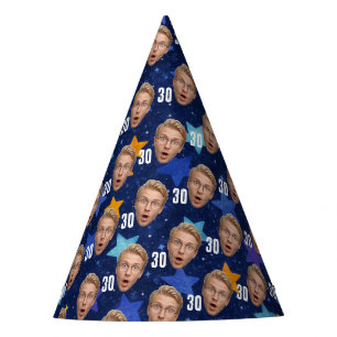 Funny Face Custom Photo Blue Stars Party Hat