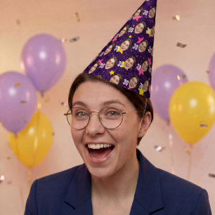 Funny Face Custom Photo Pink Stars Party Hat