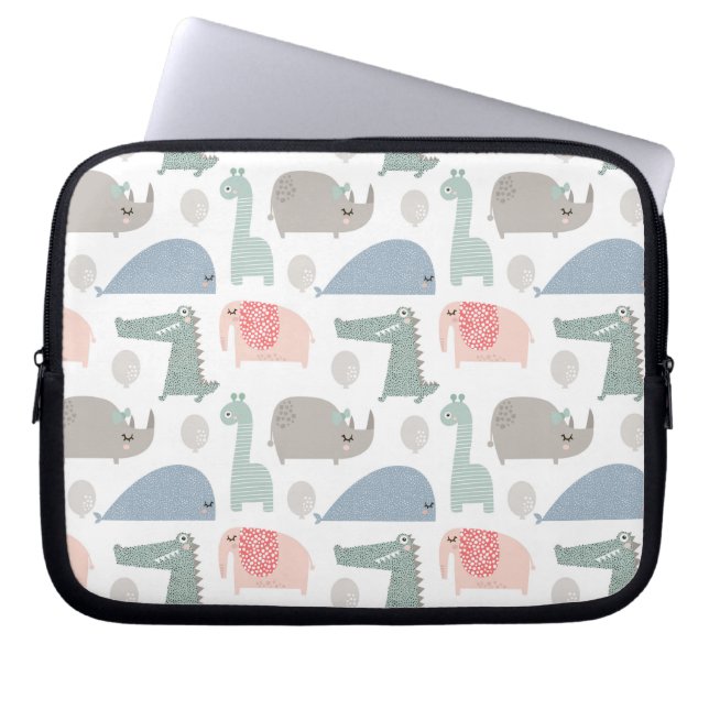 Funny Face Cute Doodle Animal Pattern Laptop Sleeve (Front)