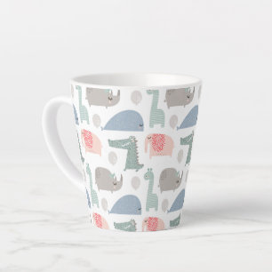 Funny Face Cute Doodle Animal Pattern Latte Mug