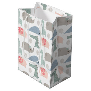 Funny Face Cute Doodle Animal Pattern Medium Gift Bag