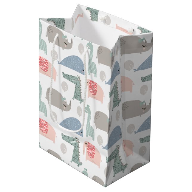 Funny Face Cute Doodle Animal Pattern Medium Gift Bag (Front Angled)