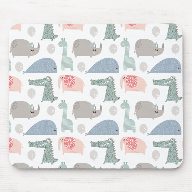 Funny Face Cute Doodle Animal Pattern Mouse Mat (Front)