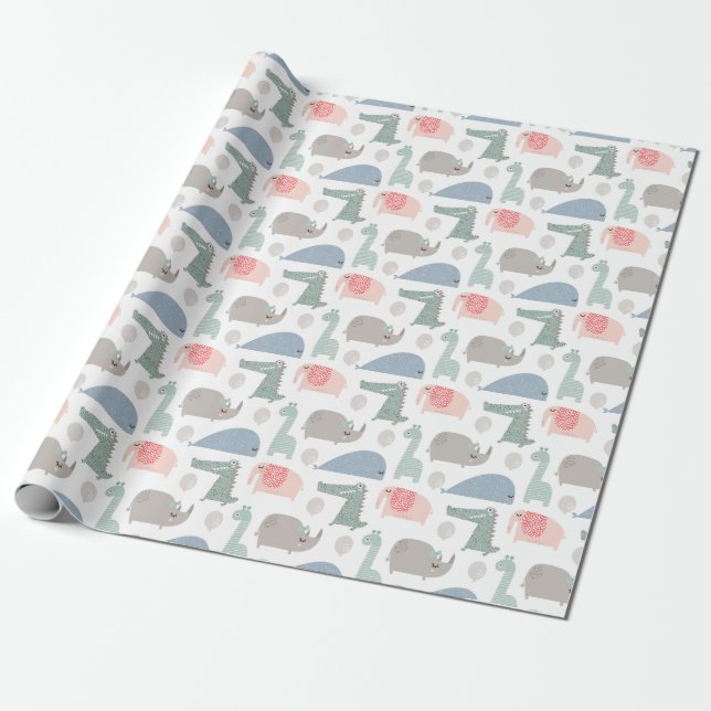 Funny Face Cute Doodle Animal Pattern Wrapping Paper (Unrolled)