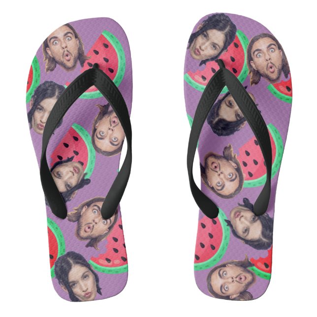 Funny Face | Cute Funny Watermelon Couple Photo Flip Flops (Footbed)