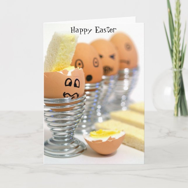 Funny Face Eggs Happy Easter Card (Front)