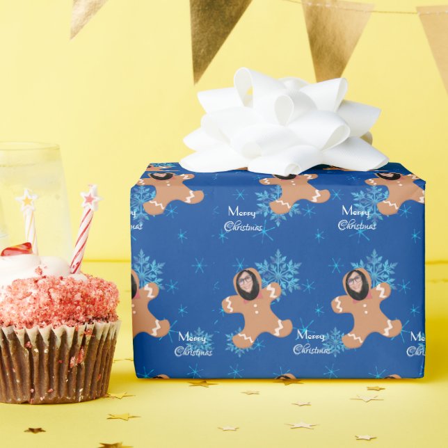 Funny Face Ginger Cookie Merry Christmas Photo  Wrapping Paper (Birthday Party)