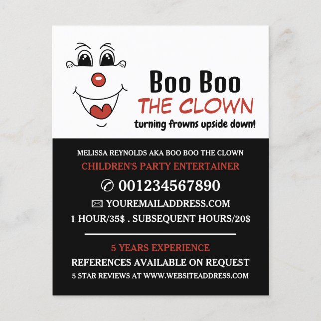 Funny Face, Kids Entertainer, Clown Advertising Flyer (Front)