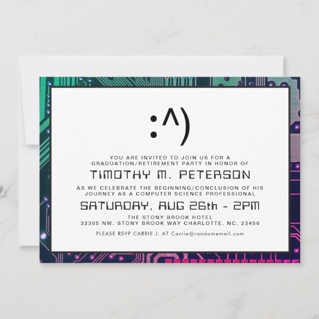 Funny Face Minimal Computer Science Grad Invite (Front)