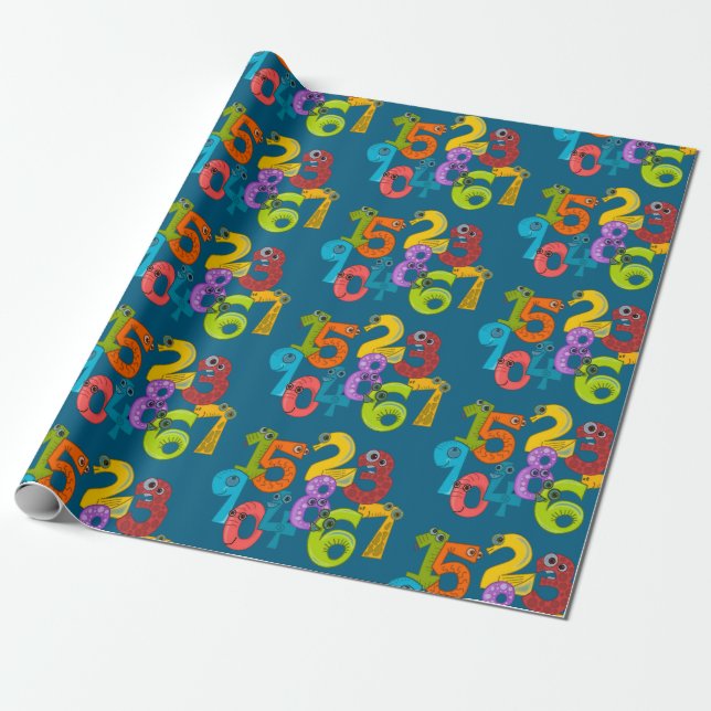 Funny Face Numbers Design Wrapping Paper (Unrolled)