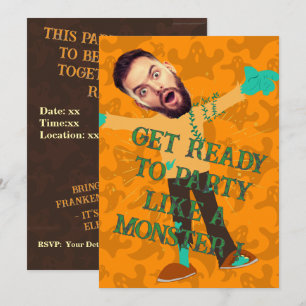 Funny Face Party Like a Monster Adult Halloween Invitation