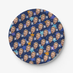 Funny Face Personalized Photo Blue Party Paper Plate