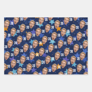 Funny Face Personalized Photo Blue Party Wrapping  Paper Sheet