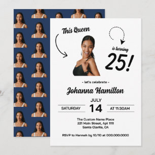 Funny Face Photo 25th Birthday Party Women Invitation