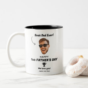 Funny Face Photo Happy 1st Father's Day Two-Tone Coffee Mug