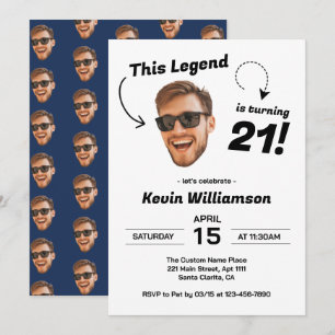 Funny Face Photo Men 21st Birthday Party Invitation