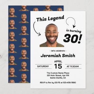 Funny Face Photo Men 30th Birthday Party Invitation