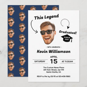 Funny Face Photo Men's Graduation Party Invitation