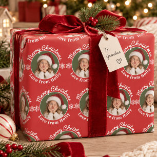 Funny Face Photo Merry Christmas Red Green Snowfla Wrapping Paper