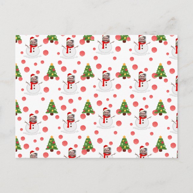 Funny Face Photo Personalised Snowman Christmas Postcard (Front)