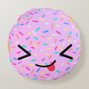 Funny Face Pink Doughnut Round Throw Pillow