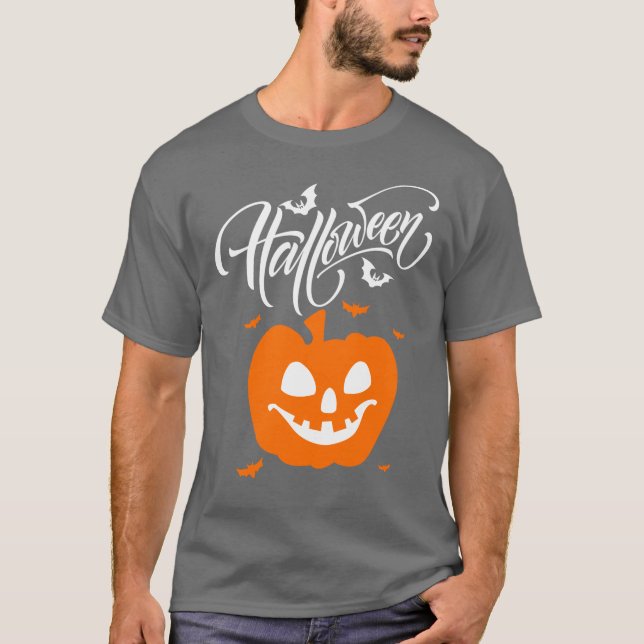 Funny Face Pumpkin Halloween Tshirts for Men (Front)