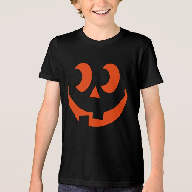 Funny Face Silly Pumpkin Jack O Lantern Tri-Blend Shirt (Front)
