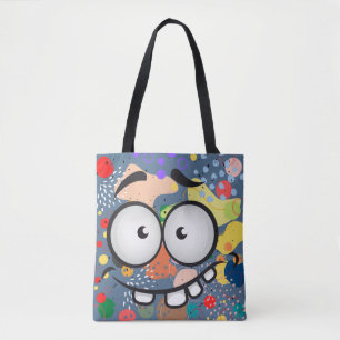 Funny face smiling colourful abstract blue pink re tote bag