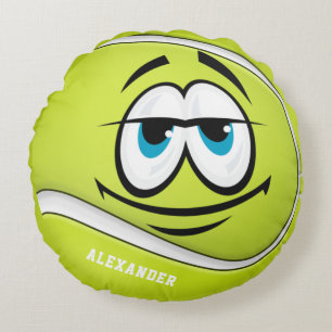 Funny Face Tennis Ball Create your own player Name Round Cushion