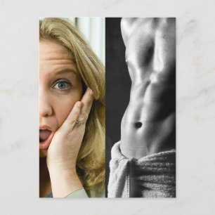 Funny Face Woman and Hunk Guy Abs Template Postcard