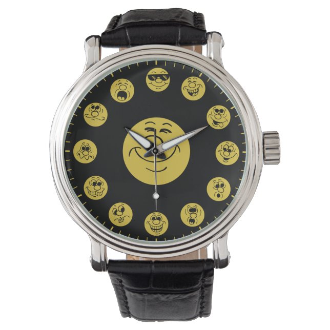 Funny Faces & Expressions in Gold Emoji's Watch (Front)