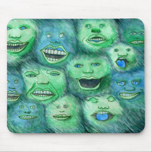 Funny Faces. Fun Cartoon Monsters. Green. Mouse Mat