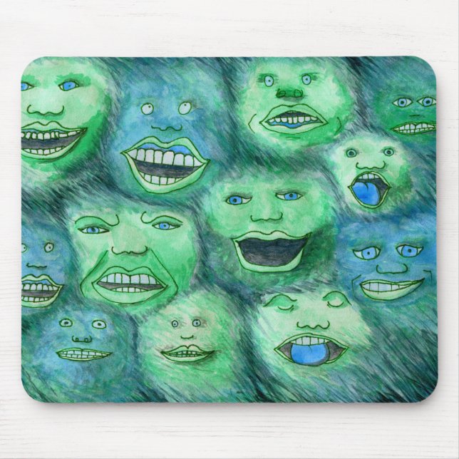 Funny Faces. Fun Cartoon Monsters. Green. Mouse Mat (Front)