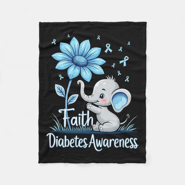 Funny Faith Elephant Sunflower Ribbon Diabetes Awa Fleece Blanket (Front)
