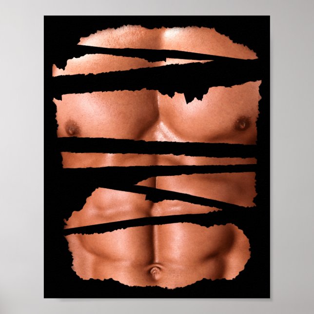 Funny Fake Muscles Fitness Model Chest Six Pack Ab Poster (Front)