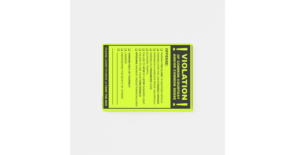 Funny Fake Parking Ticket Driving Citation Post-it Notes | Zazzle