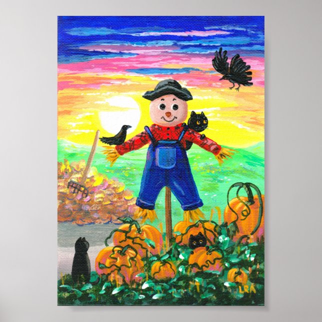 Funny Fall Black Cats Scarecrow Raven Creationarts Poster (Front)