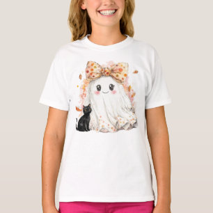 Funny Fall Ghost Holding Black cat Halloween T-Shirt