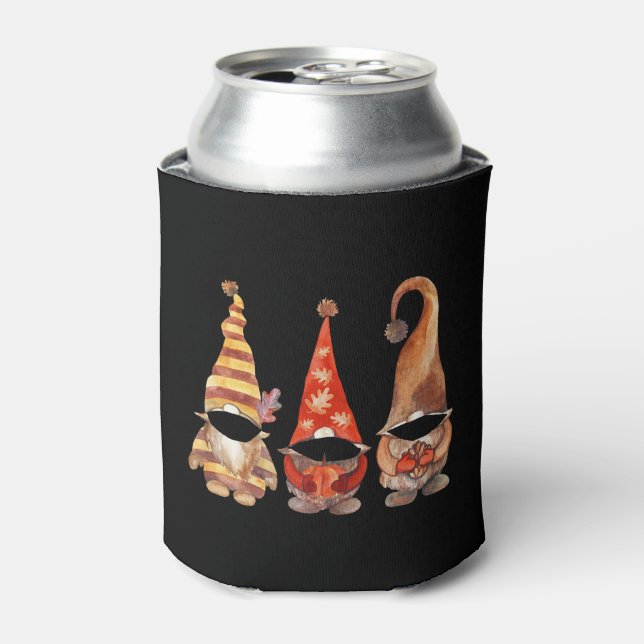 Funny Fall Gnomes with Mask Halloween Gift Can Cooler (Can Front)