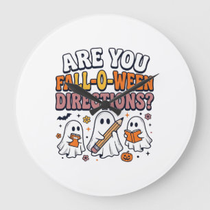 Funny Fall Halloween Teacher Ghost Directions Shir Large Clock