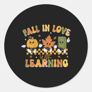 Funny Fall In Love With Learning Retro Pumpkin Tha Classic Round Sticker