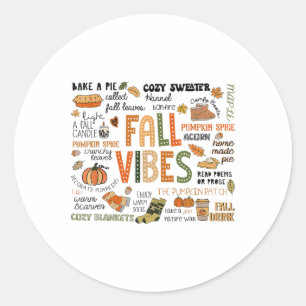 Funny Fall Vibes Autumn Pumpkins Fall Leaves Hallo Classic Round Sticker