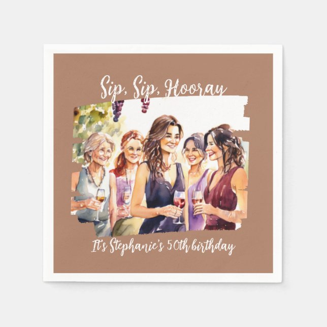 Funny Fall Wine Tasting Woman's 50th Birthday Napkin (Front)