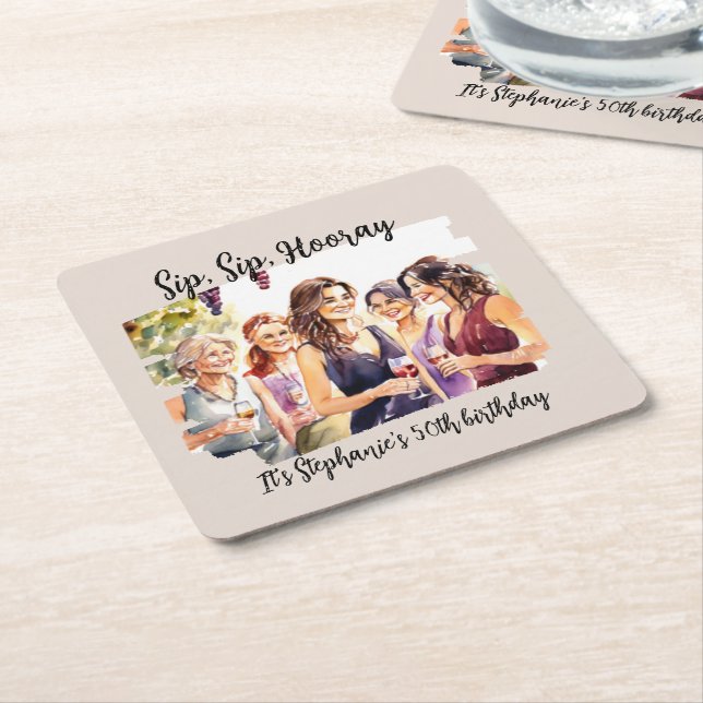 Funny Fall Wine Tasting Woman's 50th Birthday Square Paper Coaster (Angled)