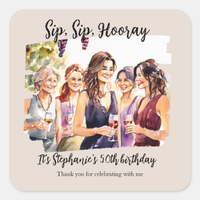 Funny Fall Wine Tasting Woman's 50th Birthday Square Sticker (Front)