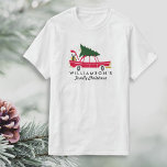 Funny Family Christmas Bringing Home Xmas Tree T-Shirt<br><div class="desc">Celebrate the season with this family christmas shirt featuring a retro car with a Christmas tree on top and holiday packages in the trunk. Add your family name below to make it your own unique Christmas shirt. Perfect for family christmas photos, holiday parties and more. Fun, festive with a retro,...</div>