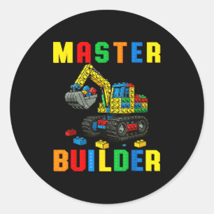 Funny Family Master Builder Building Bricks Blocks Classic Round Sticker